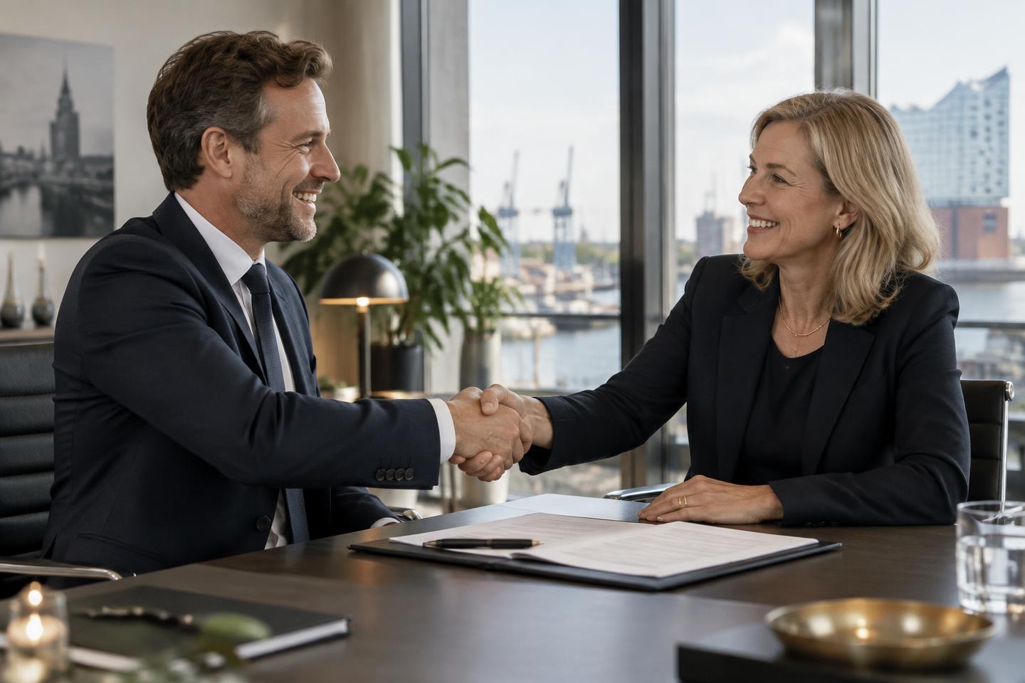 Arbeitnehmer und Vorgesetzte besiegeln eine erfolgreiche Gehaltsverhandlung